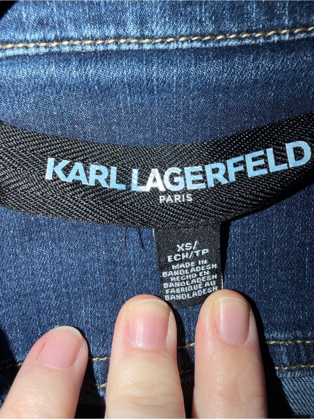 Karl Lagerfeld Blue Denim Jacket with Distressed Trim - Picture 2 of 6